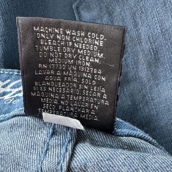 Mossimo SZ 8 Jean Shorts Button-Fly Frayed Hems Distressed Hi-Rise Stretch Blue - Picture 5 of 5